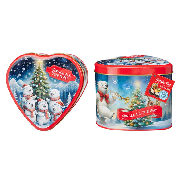Christmas Heart-Shaped Music Box Tin | 126 g, Plays Jingle All The Way, Pralines