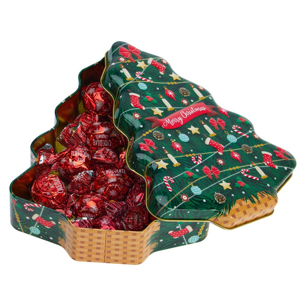 Christmas Tree-Shaped Chocolate Caramel Sweets Tin | 120 g, Individually Wrapped