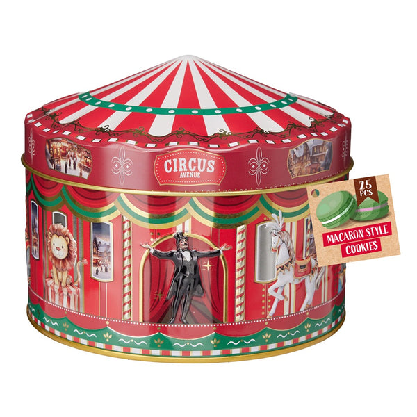 Christmas Circus Carousel Macaron Cookies Tin | 25 Pieces, 150 g, Metal