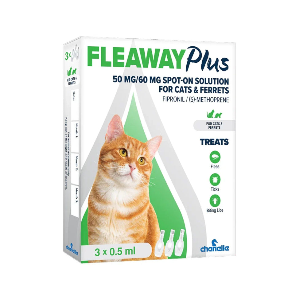 Fleaway Plus Cat Spot-On Flea and Tick Treatment | 50mg, Pack of 3 Applicators