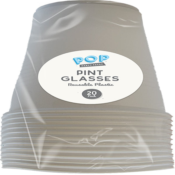 POP Reusable Plastic Pint Glasses | 20pk
