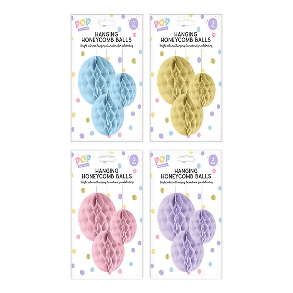 pop Pastel Honeycomb Hanging Decorations | 3pk
