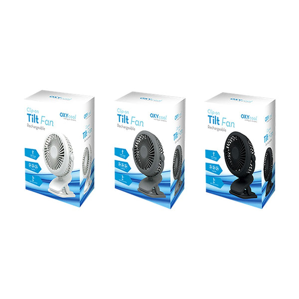 Oxy Cool Rechargeable Clip-On Tilt Fan 