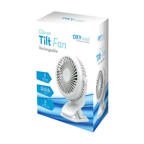Oxy Cool Rechargeable Clip-On Tilt Fan 