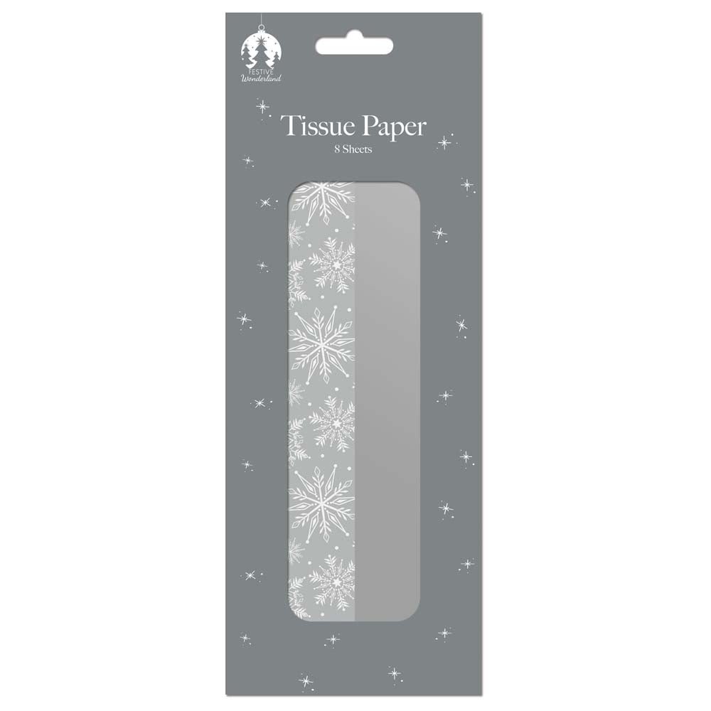 Christmas Silver Snowflake Gift Tissue Paper | 8 Sheets, Assorted Designs