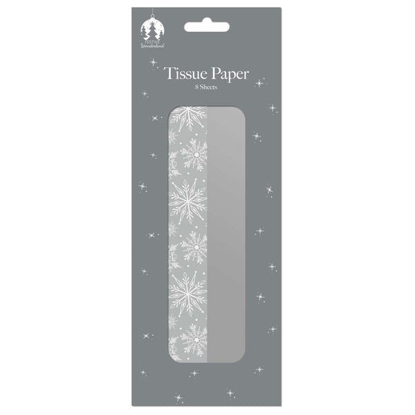 Christmas Silver Snowflake Gift Tissue Paper | 8 Sheets, Assorted Designs