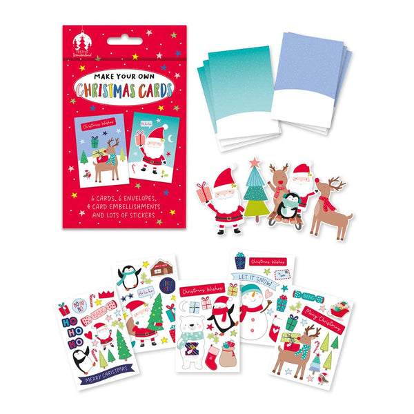 Christmas Make Your Own Christmas Card Kit | 6 Cards, 6 Envelopes, Stickers
