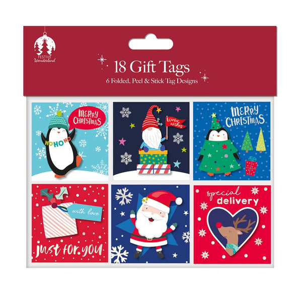 Christmas Hand Finished Gift Tags | Pack of 18, 6 Folded Designs, Peel-and-Stick