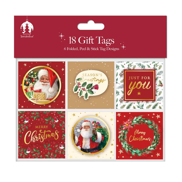 Christmas Hand-Finished Self-Adhesive Gift Tags | Pack of 18, Assorted Designs