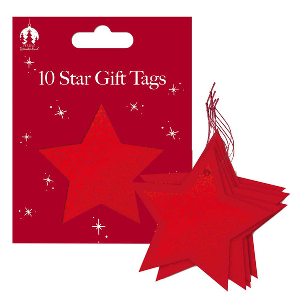 Christmas Star Gift Tags | Pack of 10, Assorted Red Designs, Easy to Write on