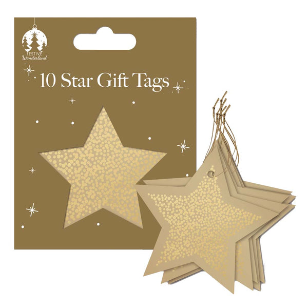 Christmas Gold Speckled Star Gift Tags | Pack of 10, Pre-Punched with Twine