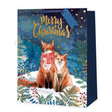 Christmas Woodland Foxes Gift Bag | Extra Large, Ribbon Handles