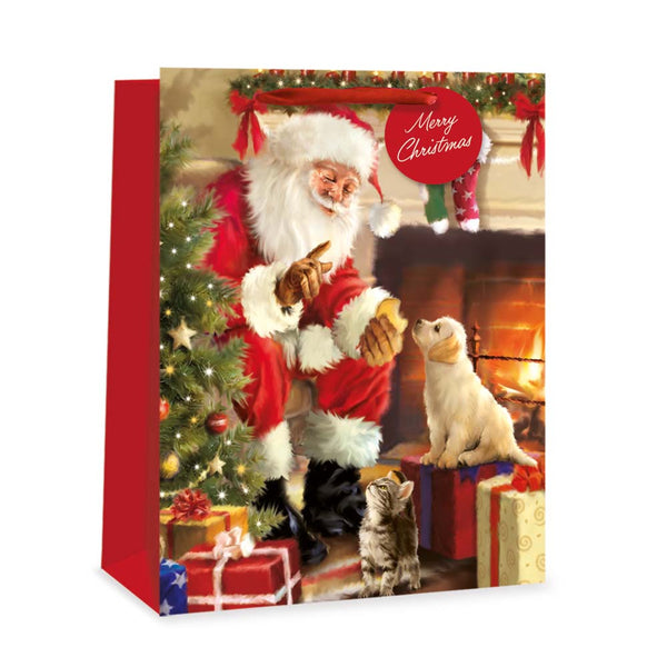 Christmas Traditional Santa Gift Bag | Large, Assorted Designs, Ribbon Handle