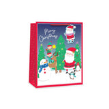 Christmas Santa Kids Gift Bag | Large, Red Cord Handle, Wide Base