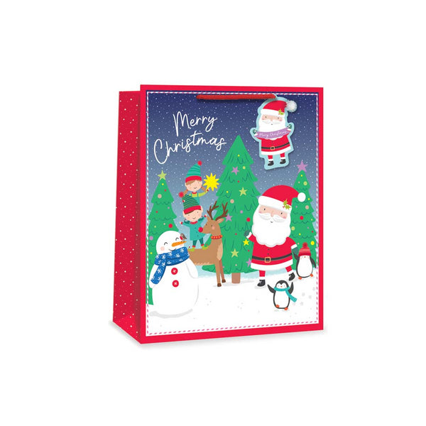 Christmas Santa Kids Gift Bag | Large, Red Cord Handle, Wide Base