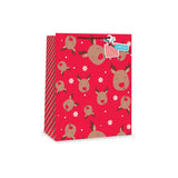 Christmas Red Reindeer Kids Gift Bag | Large, Gift Tag, Snowflake Accents