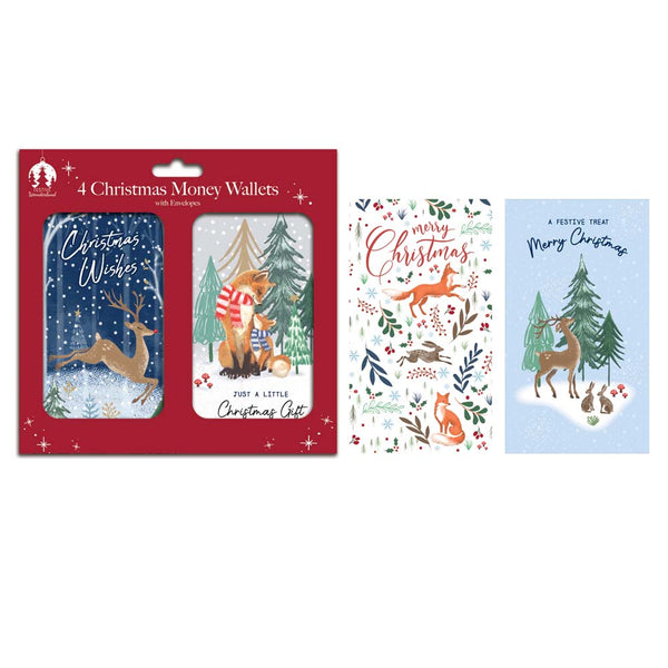 Christmas Woodland Money Wallets with Envelopes | Pack of 4, Assorted Colours
