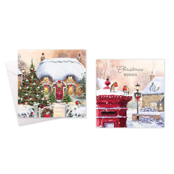 Christmas Traditional Scenes Square Christmas Cards Pack of 10 | White Envelopes