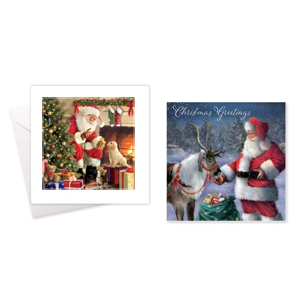 Christmas Santa Greeting Cards | Pack of 10, Square, Assorted, with Envelopes