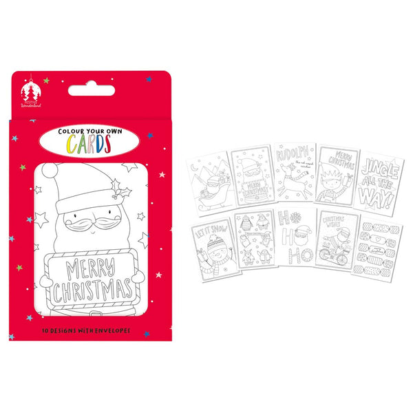 Christmas Colour-Your-Own Assorted Christmas Cards | Pack of 10, with Envelopes
