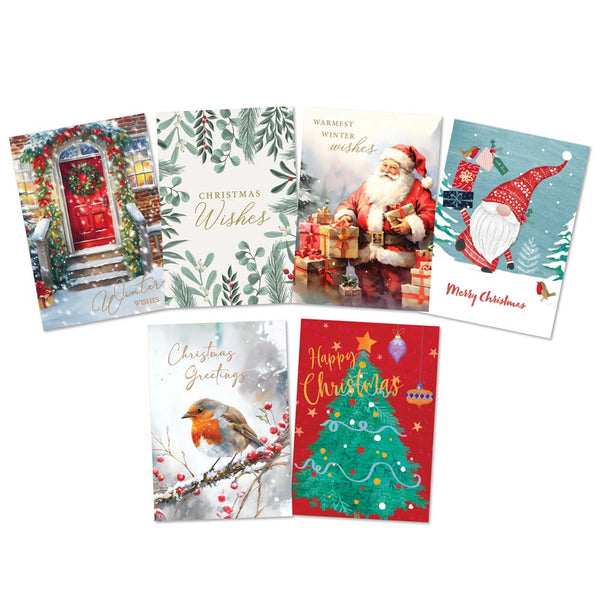 Christmas Festive Greeting Cards | Pack of 30, Assorted Designs, Gold Script