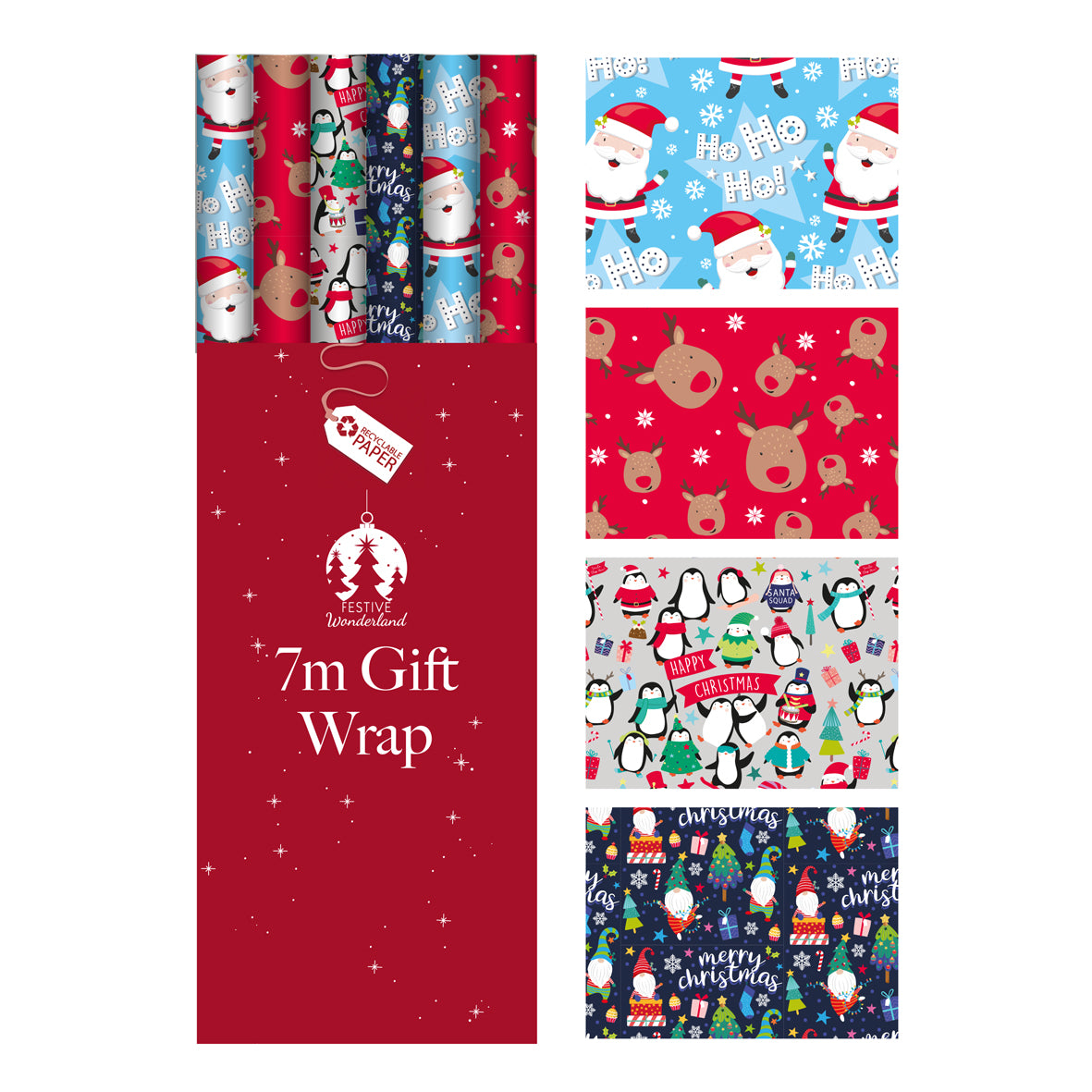 Tallon Christmas Wrapping Paper | 7m Length, Assorted Festive Designs