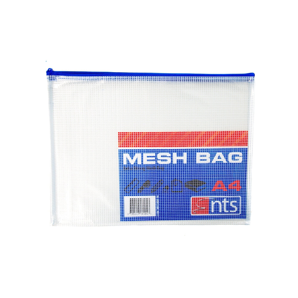 Durable A4 Mesh Document Bag with Zipper | Water-Resistant, Blue Edge