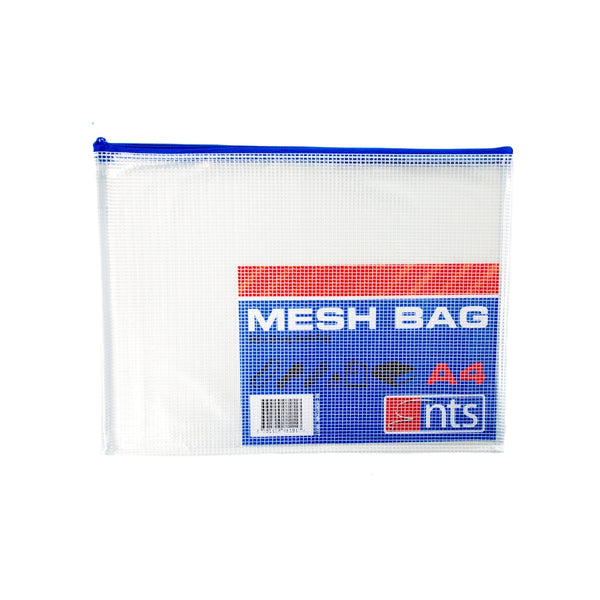 Durable A4 Mesh Document Bag with Zipper | Water-Resistant, Blue Edge