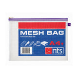 A4+ Durable Mesh Document Bag with Zipper - Transparent, Purple Trim