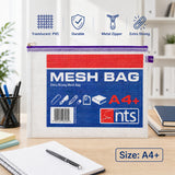 A4+ Durable Mesh Document Bag with Zipper - Transparent, Purple Trim