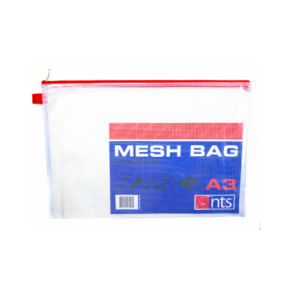A3 Transparent Mesh Document Bag with Zip Closure | Red Trim, Durable