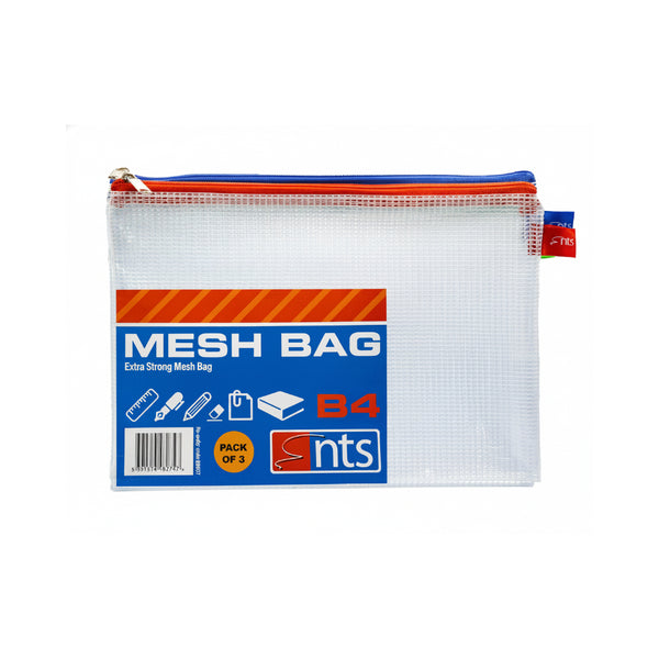 Durable B4 Mesh Zip Document Bags | Pack of 3, Assorted Colours
