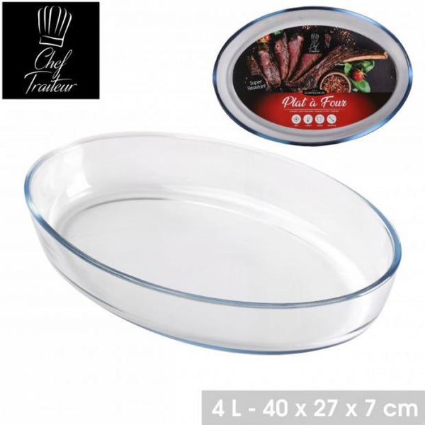 Chef Traiteur Oval Glass Oven Dish | Heat-Resistant | 4L Capacity | 40 x 27cm