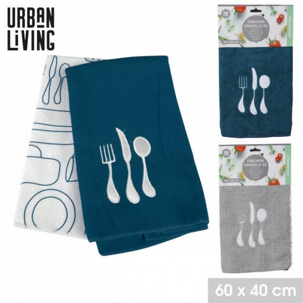 Urban Living Contrasting Design Kitchen Towels | 40 x 60cm | Set of 2