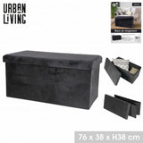 Urban Living Foldable Storage Bench | Velvet Black | 76 x 38 x 38 cm
