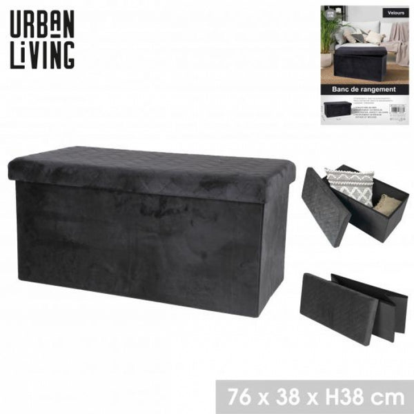 Urban Living Foldable Storage Bench | Velvet Black | 76 x 38 x 38 cm
