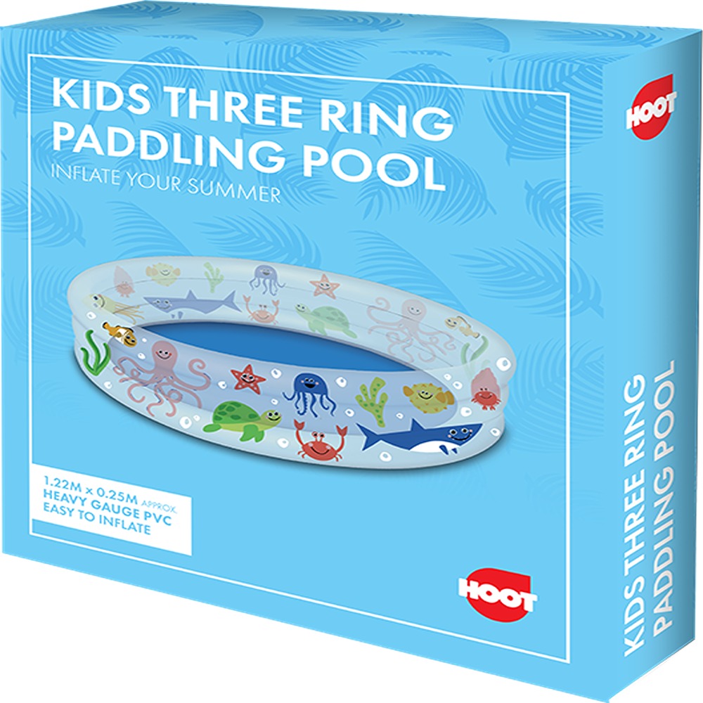 Hoot Kids Ocean-Themed Three Ring Paddling Pool | Heavy Gauge PVC