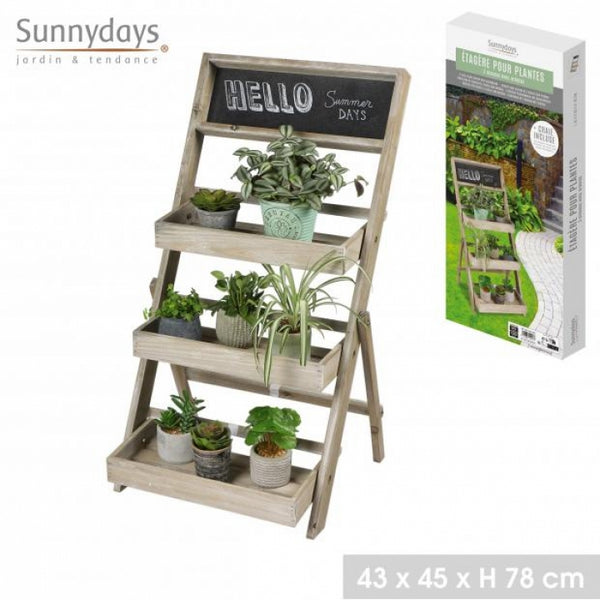 Sunnydays Rustic Three-Tiered Wooden Planter Display Stand | 43 x 45 x H78 cm