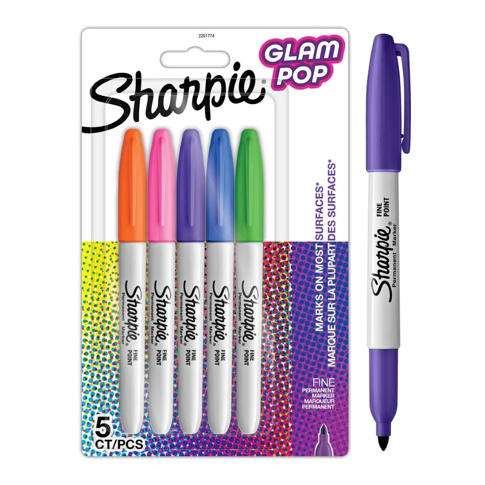 Sharpie Glam Pop Permanent Marker Set | Fine Point, 5 Vibrant Colors