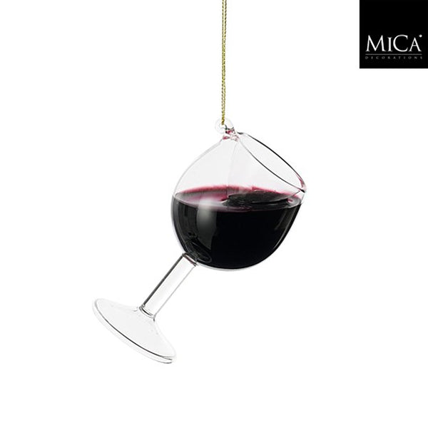 Christmas Tilted Red Wineglass Hanging Ornament | Realistic Liquid, Gold Cord