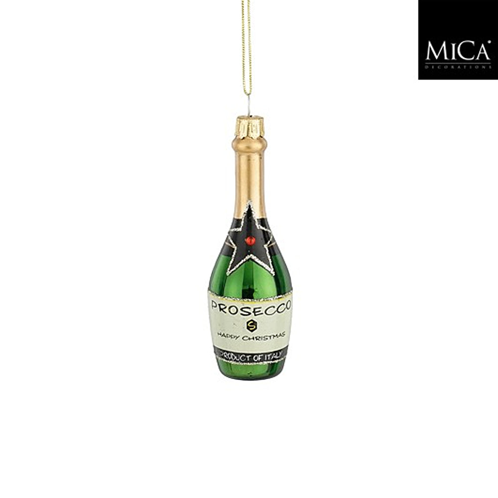 Christmas Prosecco Glass Bottle Tree Decoration | Green, Gold Glitter
