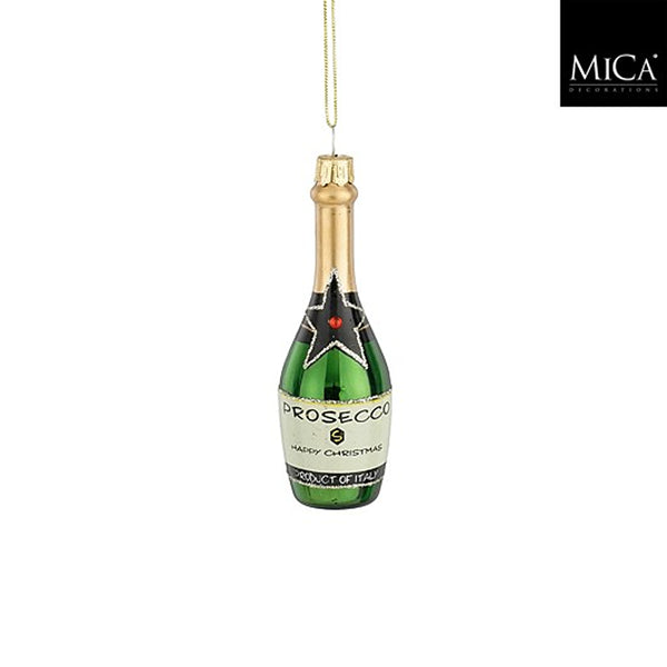 Christmas Prosecco Glass Bottle Tree Decoration | Green, Gold Glitter