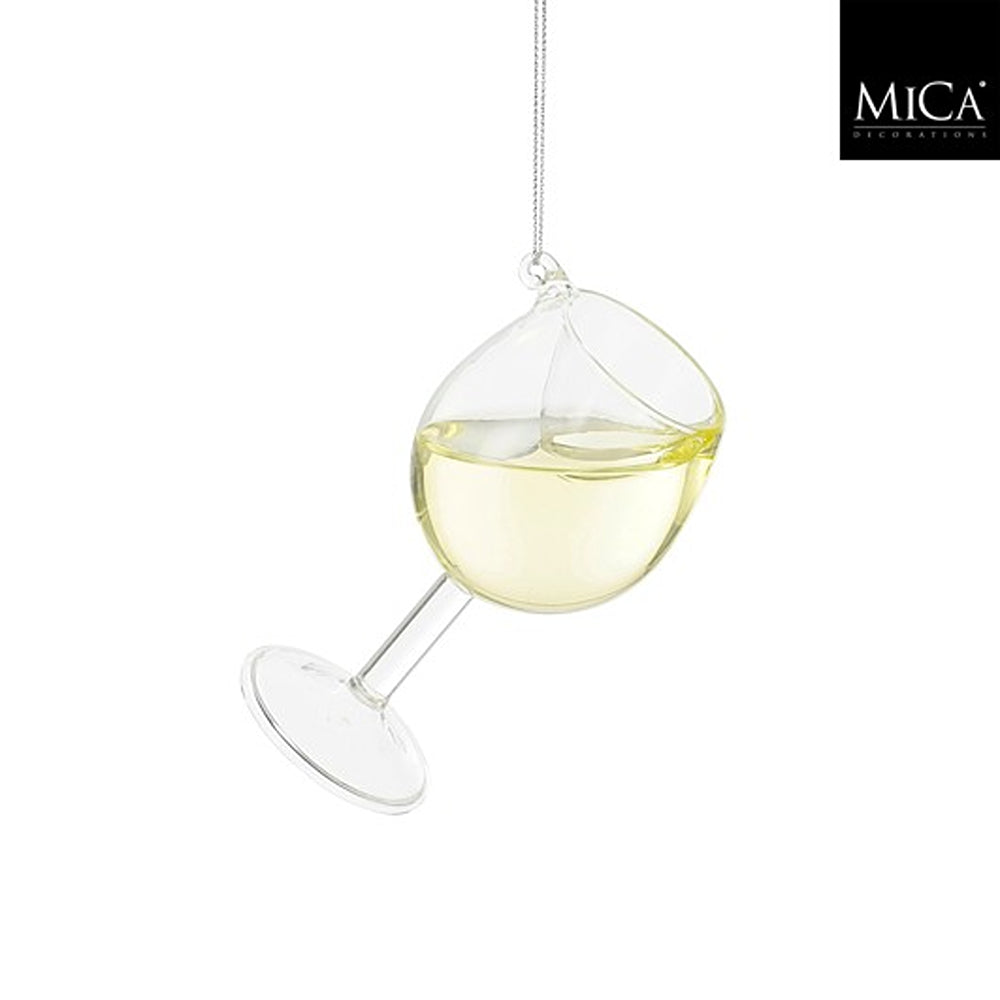 Christmas Clear Hanging Wine Glass Ornament | Liquid Fill, Silver Cord