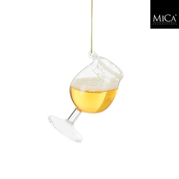 Christmas Stem Beer Glass Ornament with Liquid Effect | Hanging Loop, Gold Cord