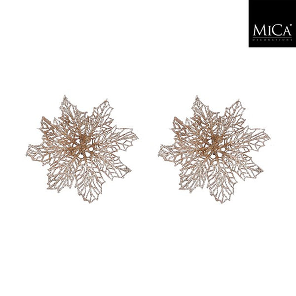 Christmas Champagne Poinsettia Clip Ornament Pack of 2 | 13cm, Glitter Filigree