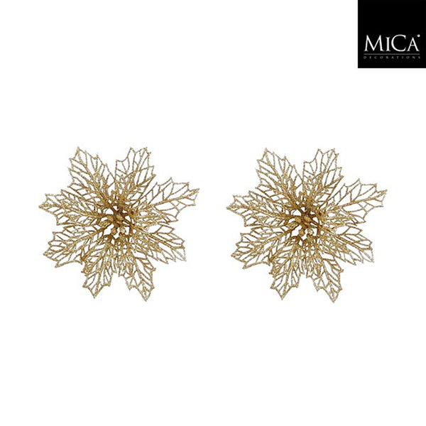 Christmas Gold Clip Poinsettia Decoration Pack of 2 | 13cm, Glitter Finish