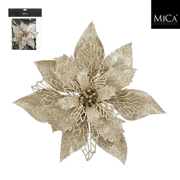 Christmas Champagne Glitter Poinsettia Clip | 20cm, Layered Petal Design