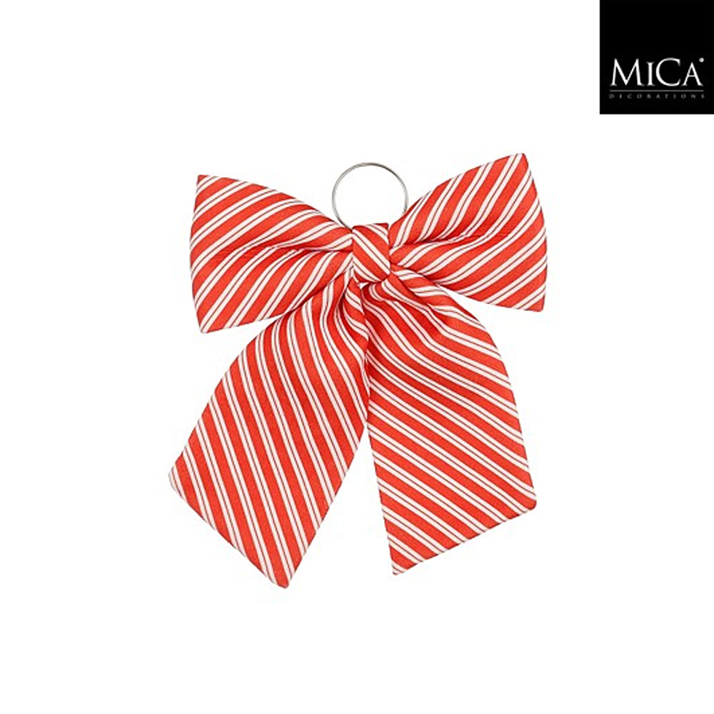 Christmas Red Stripe Bow 32 x 40cm Decorative Bow | Pre-Tied, Metal Ring