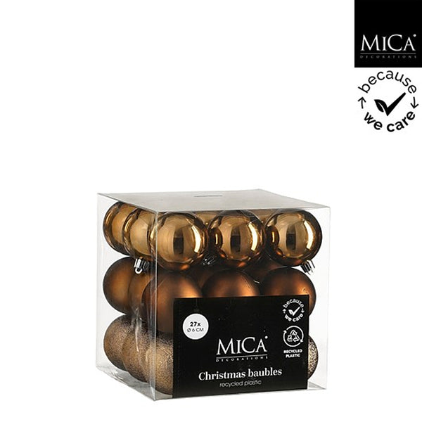 Christmas Mocha Mix Recycled Plastic Baubles | Pack of 27, 6 cm