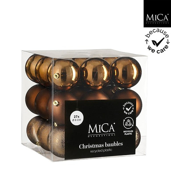 Christmas Mocha Mix Baubles | Pack of 27, 8 cm, Recycled Plastic